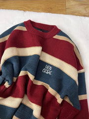 Letter Embroidery Vintage Striped Sweater