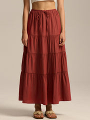 Womens High Waist Long Skirt with Lace-Up Back