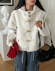 Vintage Duffle Button Hooded Wool Coat