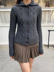 Womens Cable Knit Lapel Cardigan