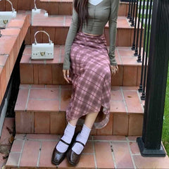 Vintage Plaid Print Maxi Skirt