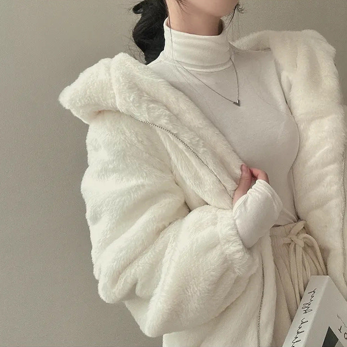 Oversized Fleece Hooded Jacket - fairypeony