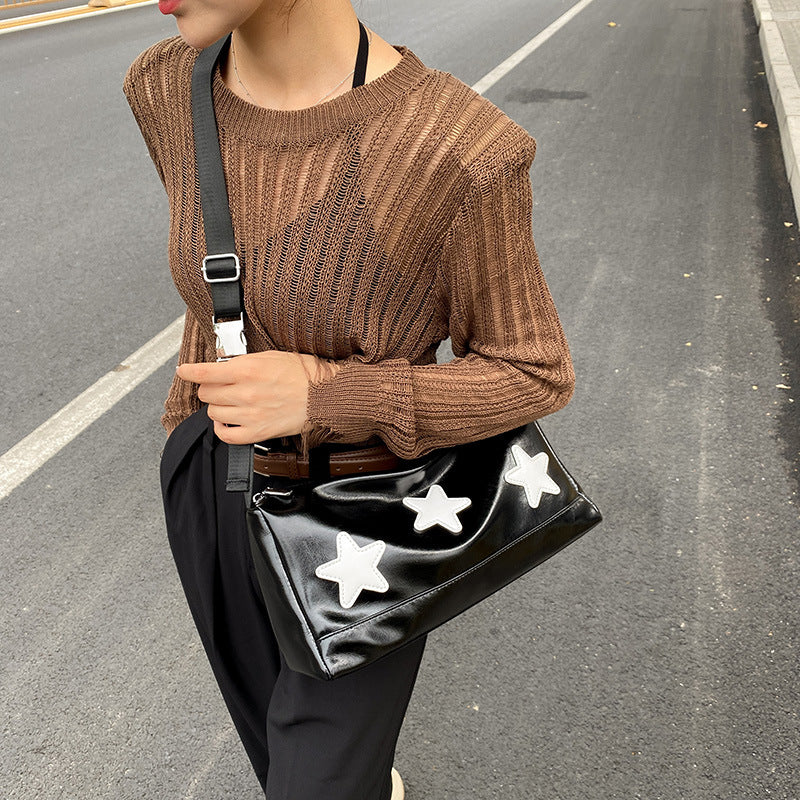 Embroidered Star Leather Crossbody Bag - fairypeony