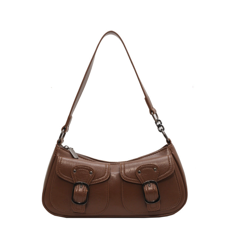 Buckled Strap Pu Leather Shoulder Bag - fairypeony