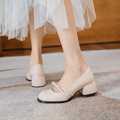 Bow-Tie Mary Jane Chunky Heel Shoes