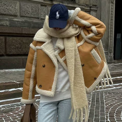 Lambswool Leather Splice Short Jacket - fairypeony