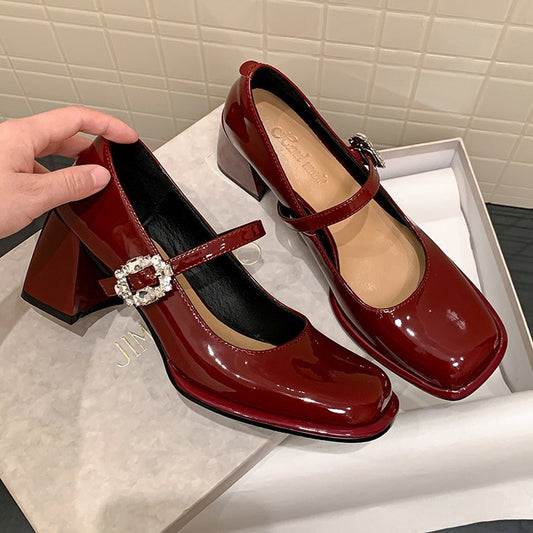 Aesthetic Rhinestone Buckle Mary Jane Shoes