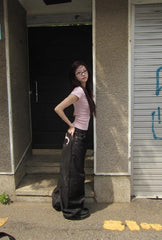 Loose Flared Denim Pants with Heart Pocket