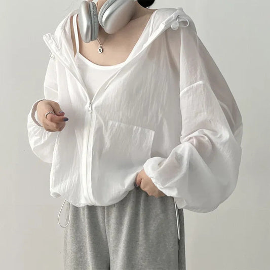 Vintage Sunscreen Hooded Zip Up Jacket