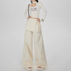 Hot Girl Bandage Dress Fake Two-piece Casual Wide-leg Pants Slimming Straight-leg Trousers