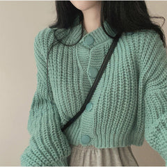 Aesthetic Round Neck Button Cardigan