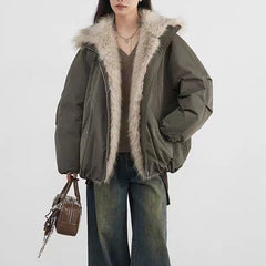 Vintage Fur Collar Zip Up Padded Jacket