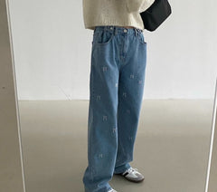 Vintage Embroidered Bow Boyfriend Jeans
