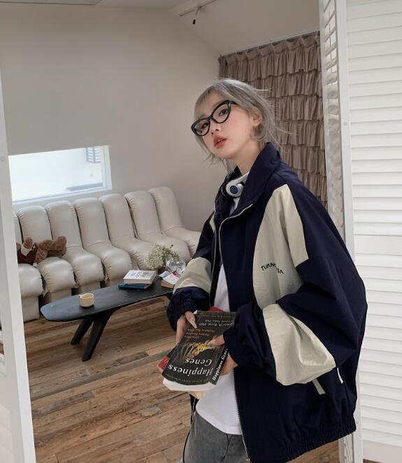 Contrast Color Block Bomber Jacket - fairypeony