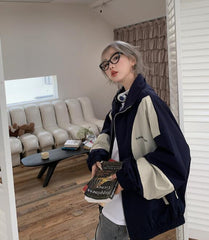 Contrast Color Block Bomber Jacket - fairypeony