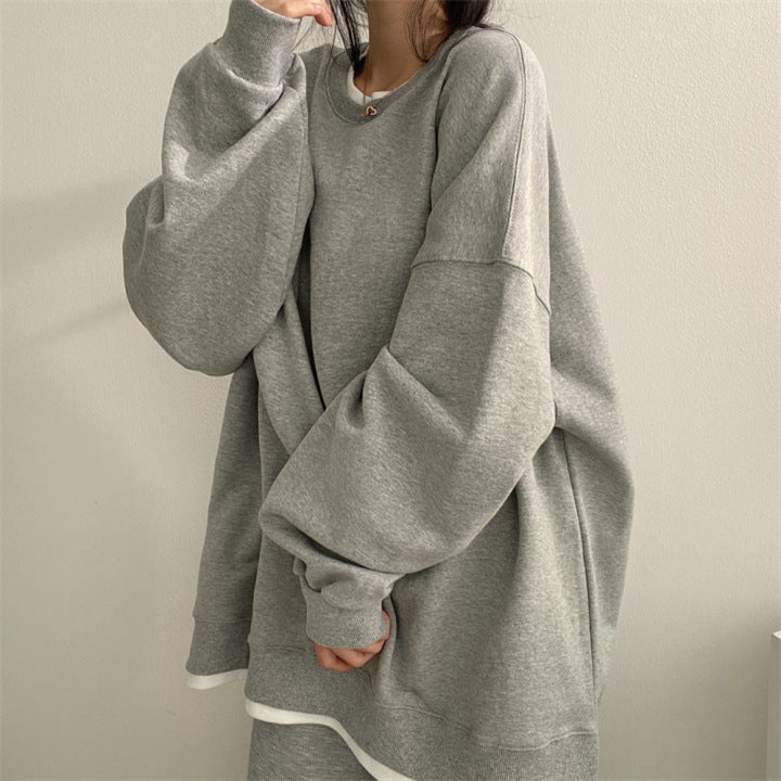 Solid Color Oversized Sweatshirt - fairypeony