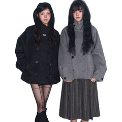 Double-breasted hooded coat
