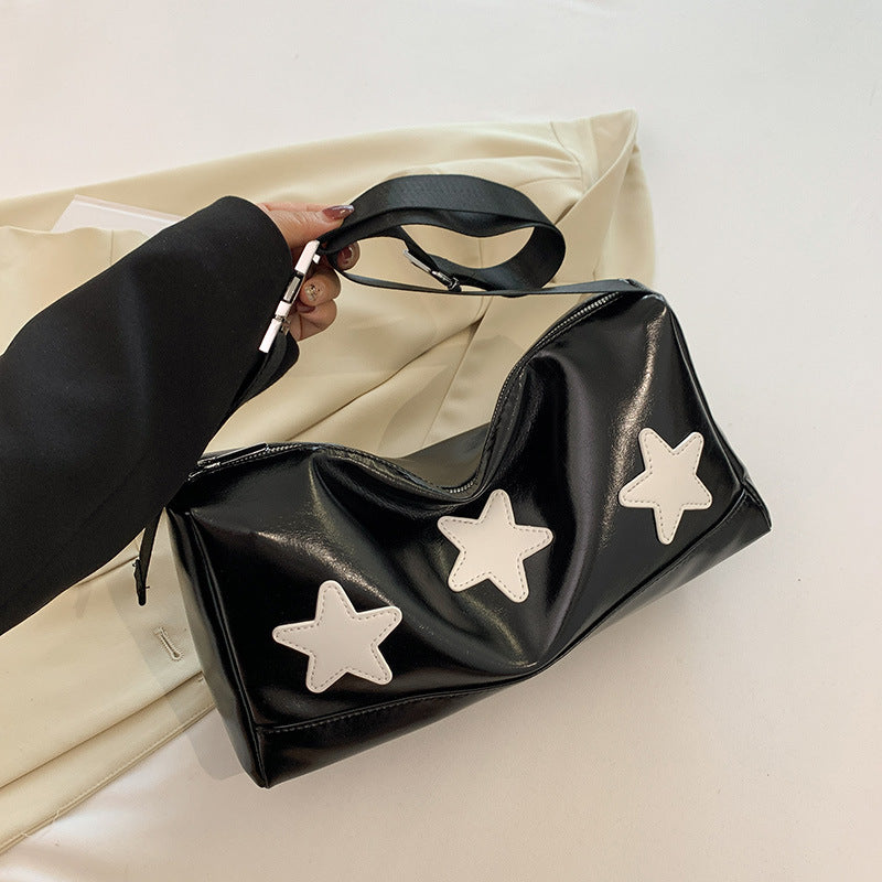 Embroidered Star Leather Crossbody Bag - fairypeony