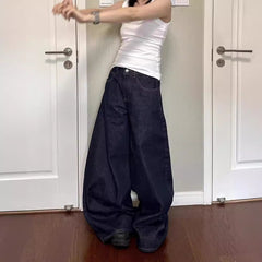 Washed baggy high waist straight mopping jeans
