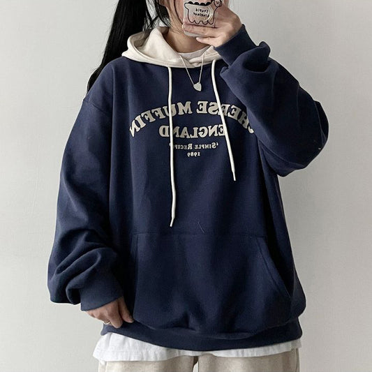 Letter Print Oversized Solid Color Hoodie
