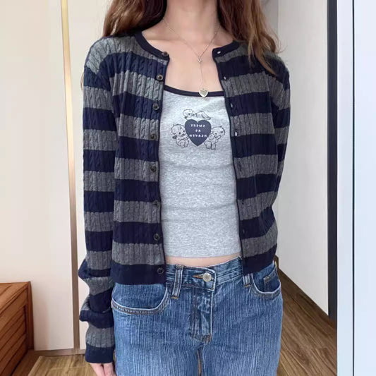 Cable Knit Striped Cardigan