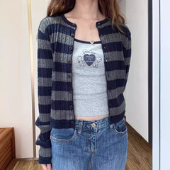 Cable Knit Striped Cardigan