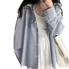 Long Sleeve Coat Plus Size Rimmed Patchwork Stripes Shirt For Women
