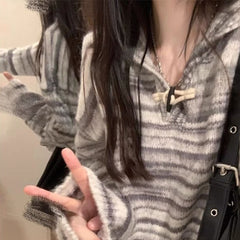 Vintage Striped Oversized Hooded Sweater