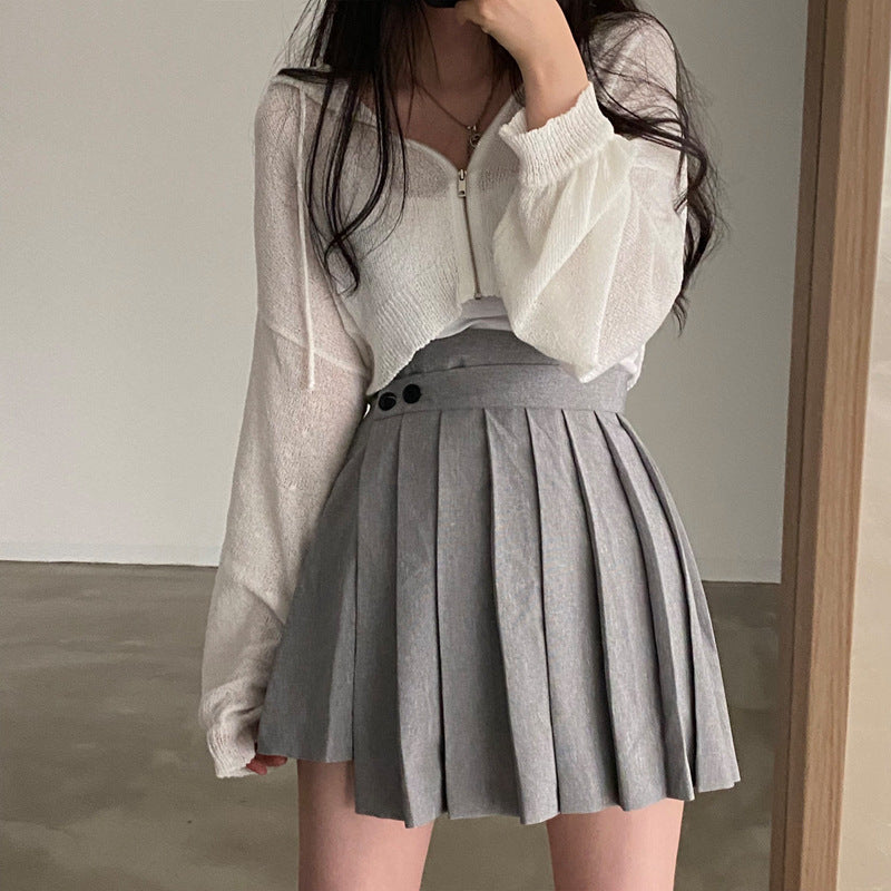 Vintage Zip Up Knitted Cropped Hoodie - fairypeony