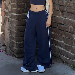 Bow Knot Striped Detail Baggy Sweatpants