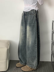 Womens Pleated High-Waisted Wide Leg Jeans