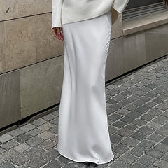 Solid Satin High Rise Mermaid Maxi Skirt - fairypeony