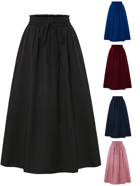 Drawstring Waist Casual Midi Skirt with Pockets - fairypeony