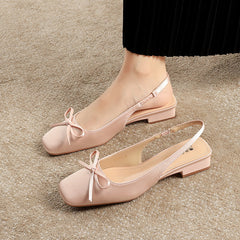 French Style Satin Bow Low Heel Shoes