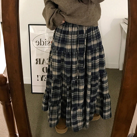 Vintage Plaid Patchwork Maxi Skirt