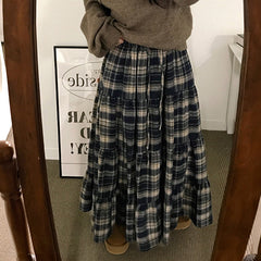 Vintage Plaid Patchwork Maxi Skirt