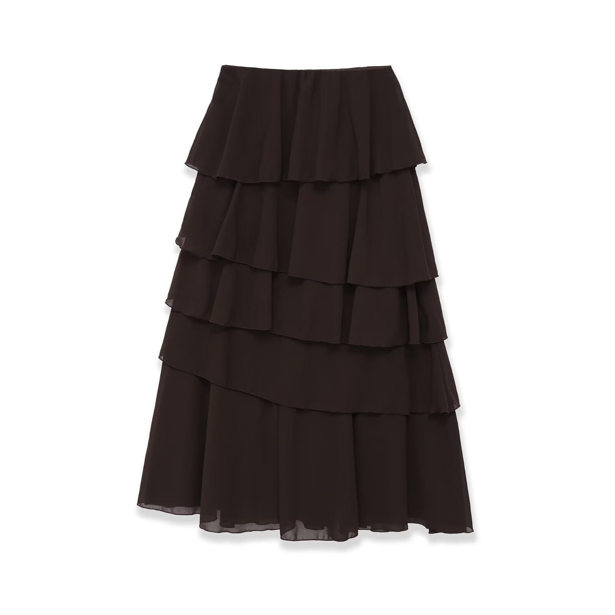 Elastic Waist Solid Color Midi Skirt
