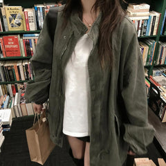 Vintage Stand Collar Long Sleeve Zipper Jacket