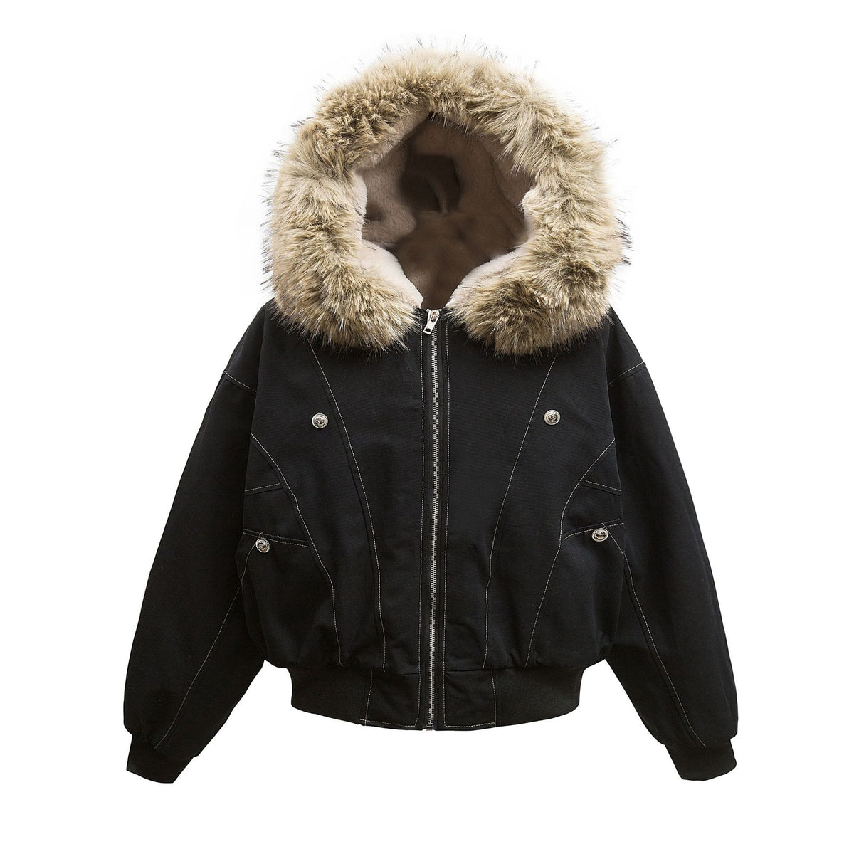Retro Metal Buckle Hooded Cotton Jacket – American Vintage Streetwear Coat