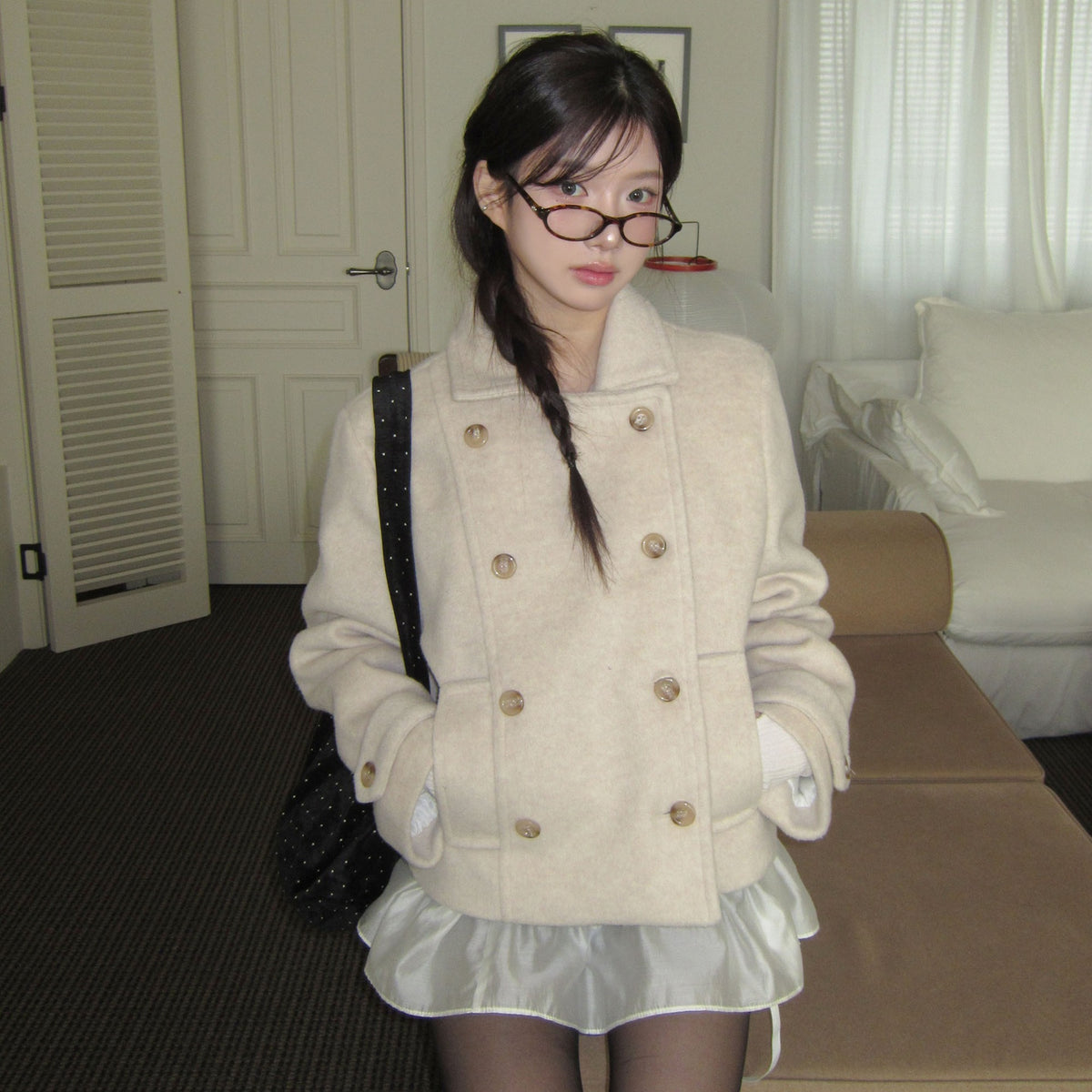 Korean Retro Double Breasted Wool Short Coat