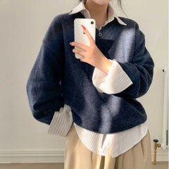 Dark Academia V-Neck Oversized Sweater