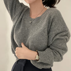 Dark Academia Solid Color Round Neck Sweater