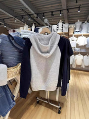 Women's multi-color shoulder-sleeved zipper hooded knitted cardigan sweater