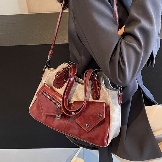 Vintage Double Pocket Y2K Pu Leather Crossbody Bag