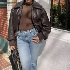 Vintage PU Leather Motorcycle Bomber Jacket