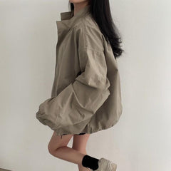 Women's Loose Fit Baseball Jacket – Korean Style Zip-Up Streetwear Coat