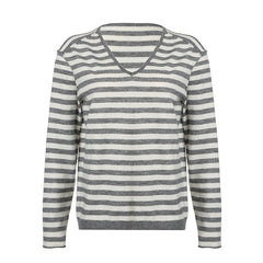 V-Neck Striped Loose Knitted Tee - fairypeony