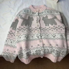 Aesthetic Kitten Print Oversized Cardigan