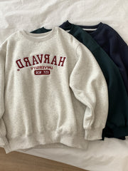 Embroidered Letter Round Neck Oversized Sweatshirt