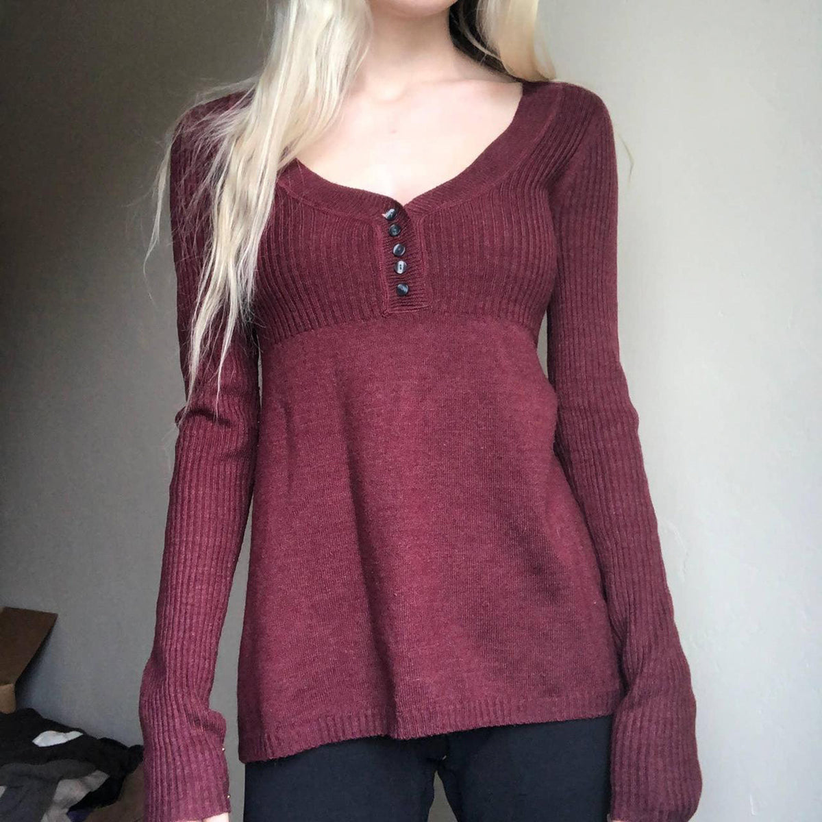 Womens Retro Burgundy Wool Blend Sweater